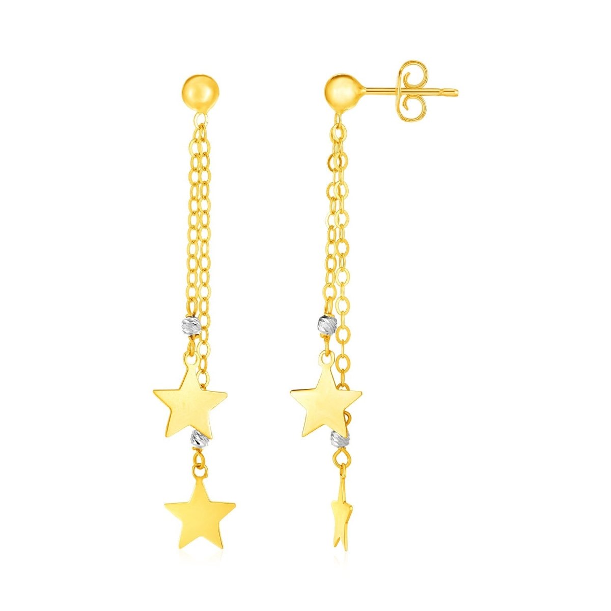 14k Two Tone Gold Drop Earrings with Polished Stars - Astrology House