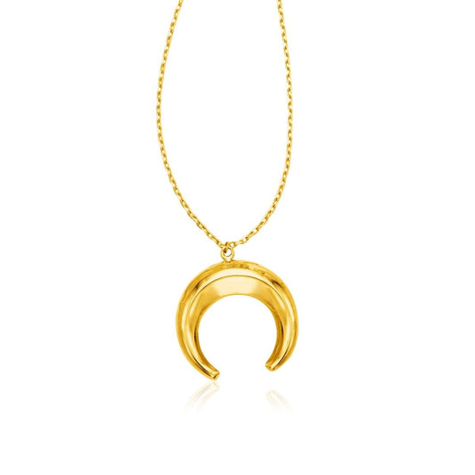 14k Yellow Gold 17 inch Necklace with Domed Moon Motif Pendant - Astrology House