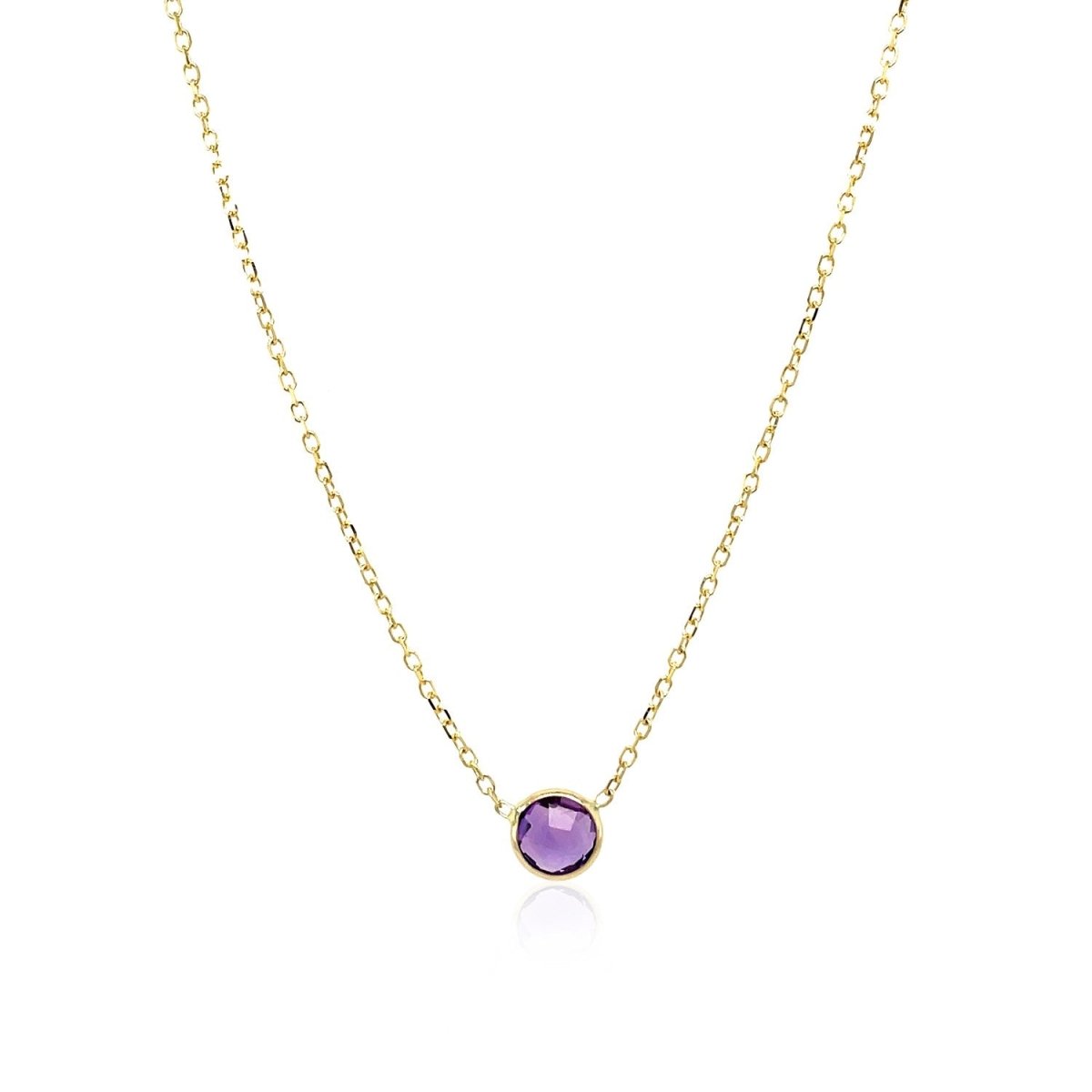 14k Yellow Gold 17 inch Necklace with Round Amethyst - Astrology House