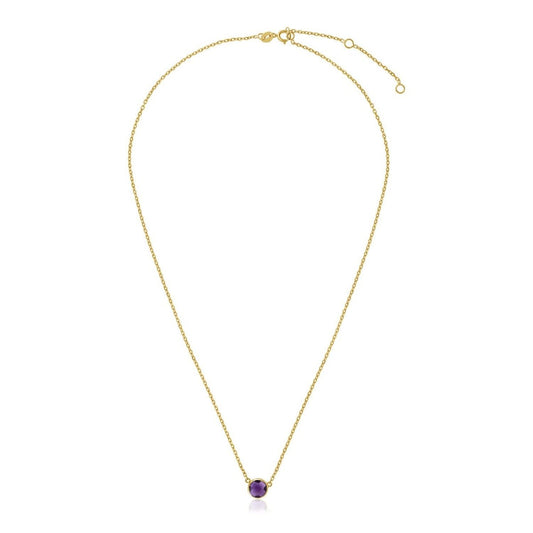 14k Yellow Gold 17 inch Necklace with Round Amethyst - Astrology House