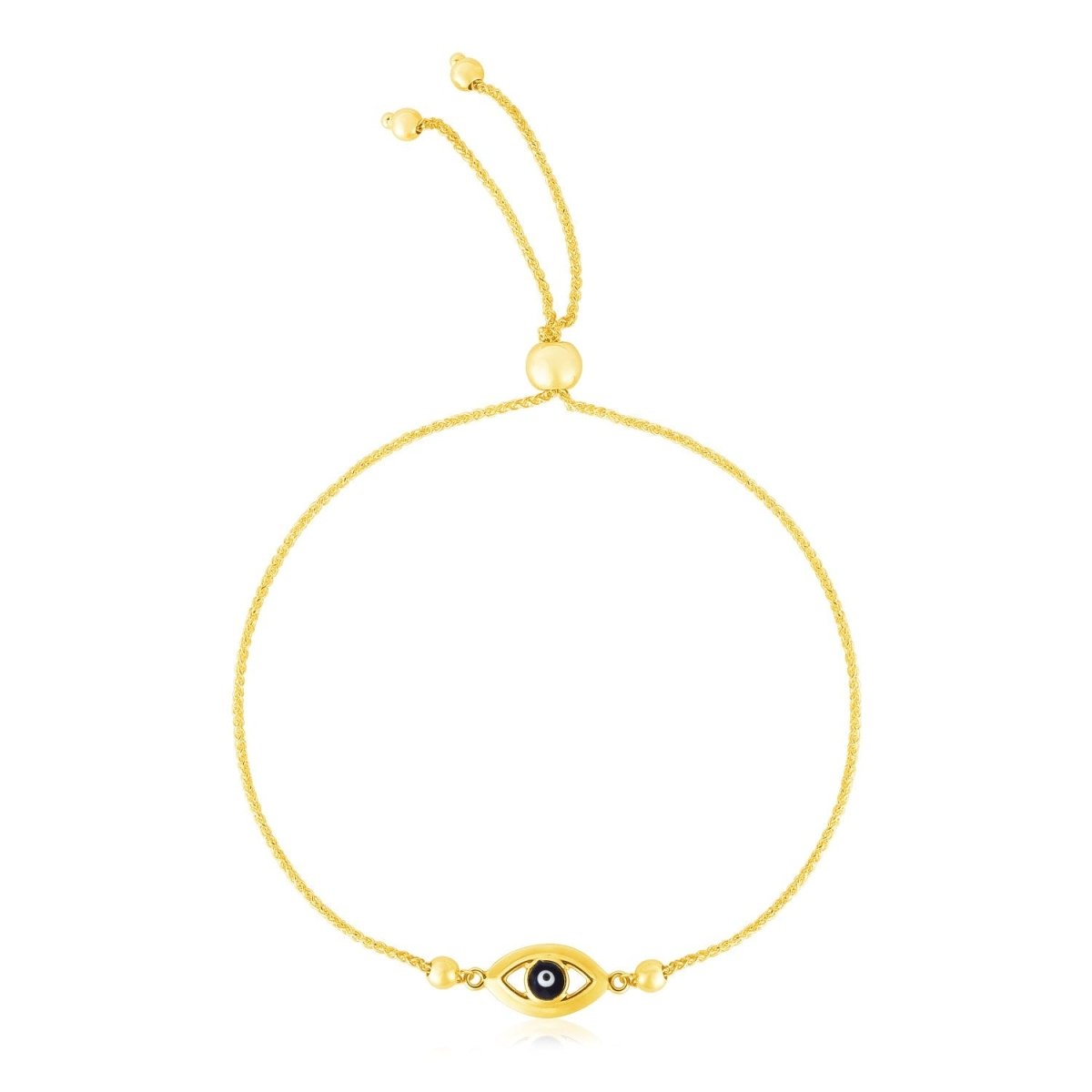 14k Yellow Gold Adjustable Evil Eye Bracelet (1.00 mm) - Astrology House