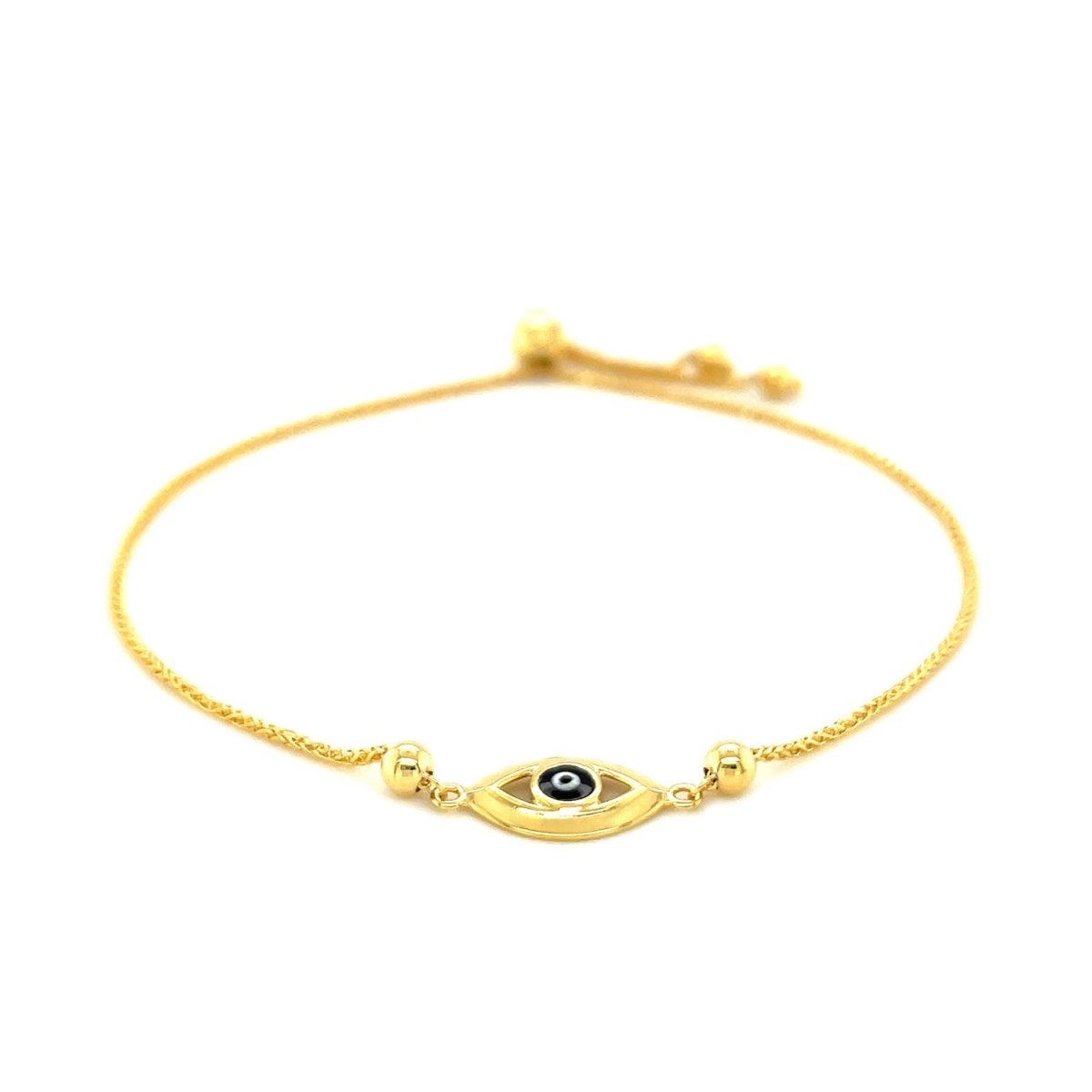 14k Yellow Gold Adjustable Evil Eye Bracelet (1.00 mm) - Astrology House