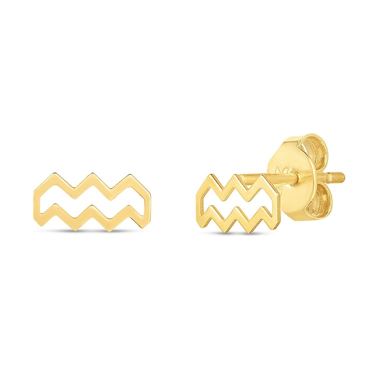 14K Yellow Gold Aquarius Stud Earrings - Astrology House