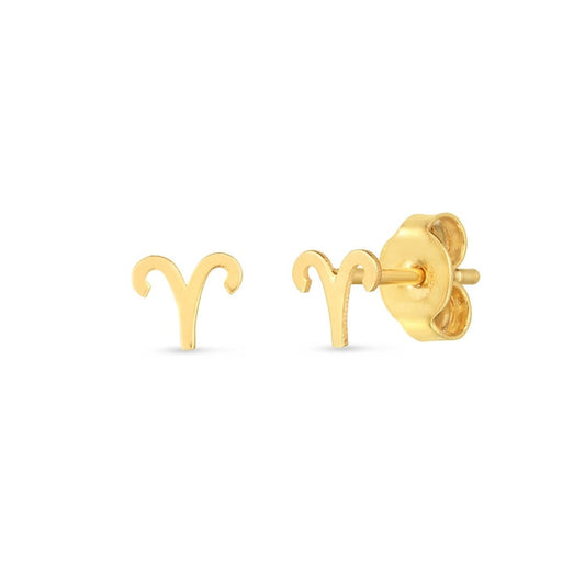 14K Yellow Gold Aries Stud Earrings - Astrology House