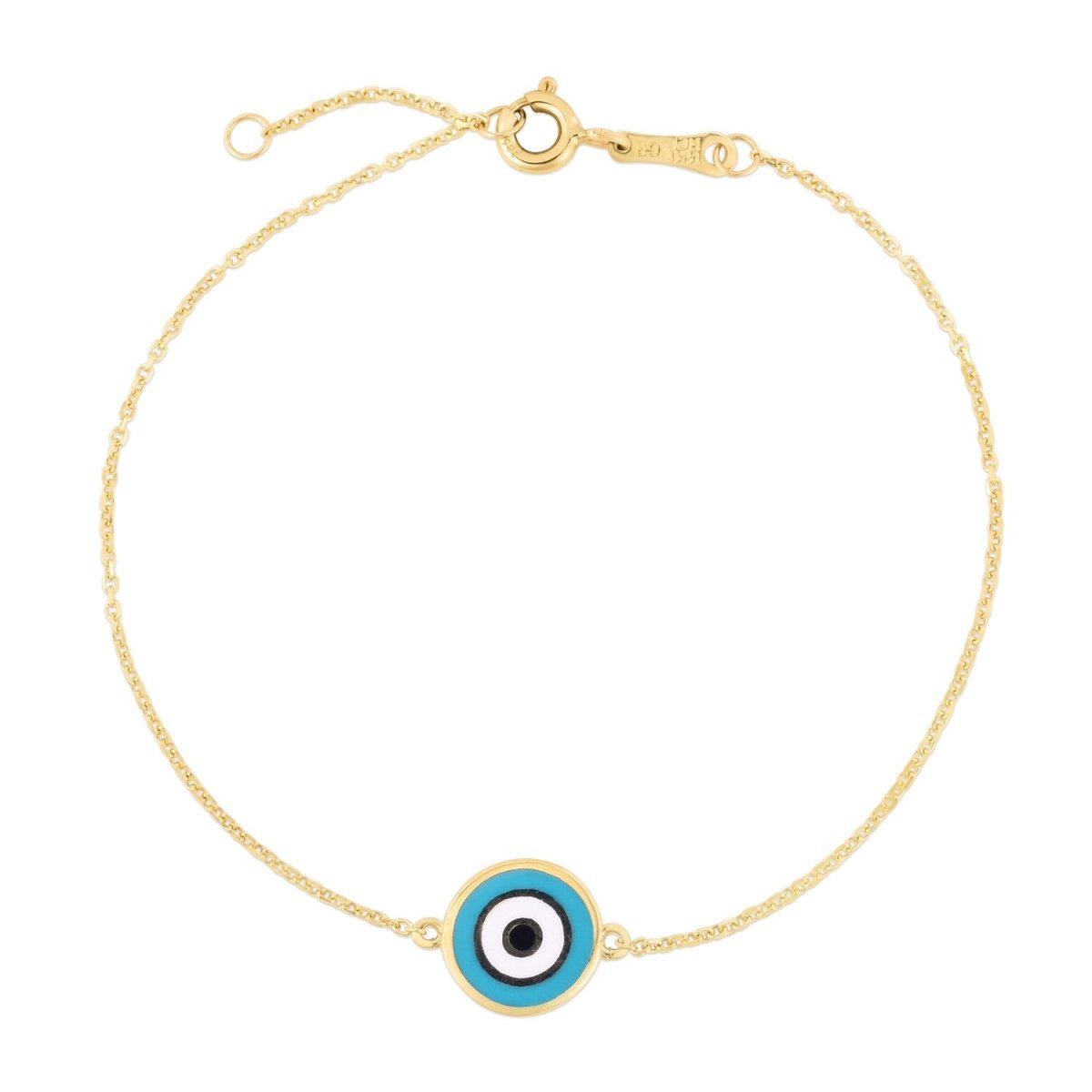 14k Yellow Gold Blue Evil Eye Bracelet (1.00 mm) - Astrology House