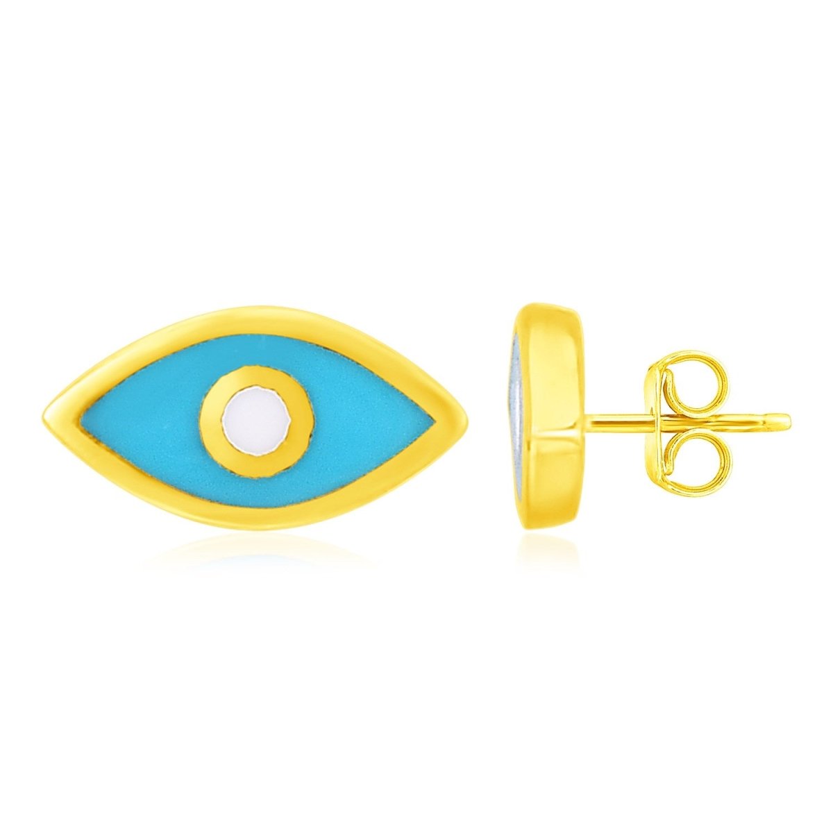 14K Yellow Gold Blue Evil Eye Earrings with Enamel - Astrology House