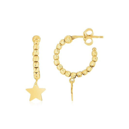 14K Yellow Gold Drop Star Charm Beaded Hoop Earrings - Astrology House