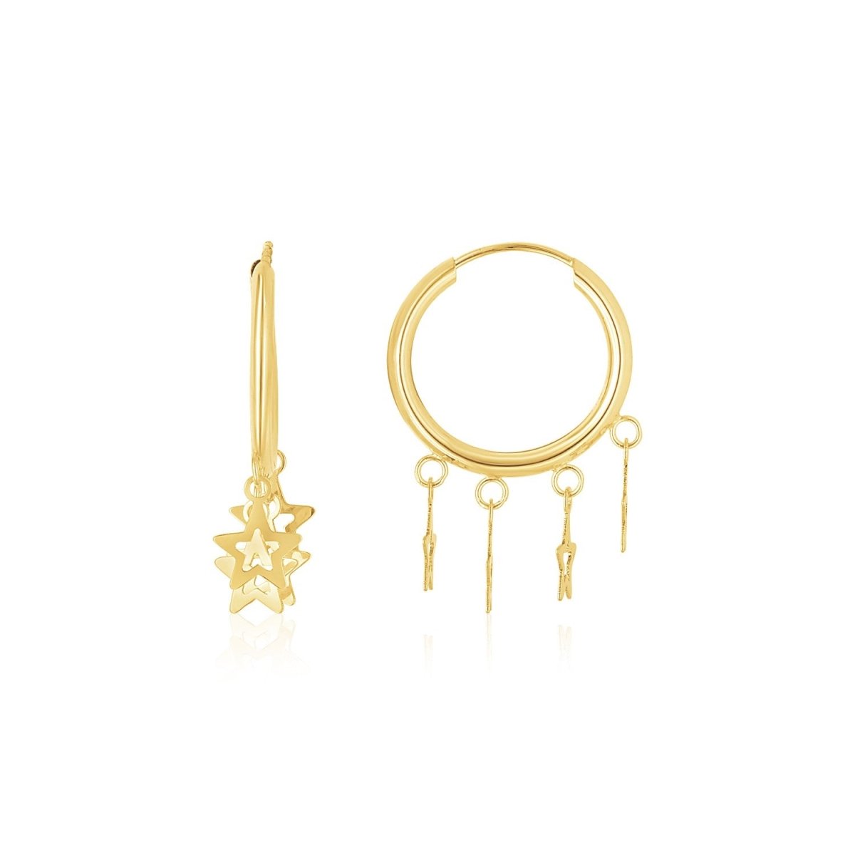 14K Yellow Gold Endless Star Charm Huggie Hoop Earrings - Astrology House