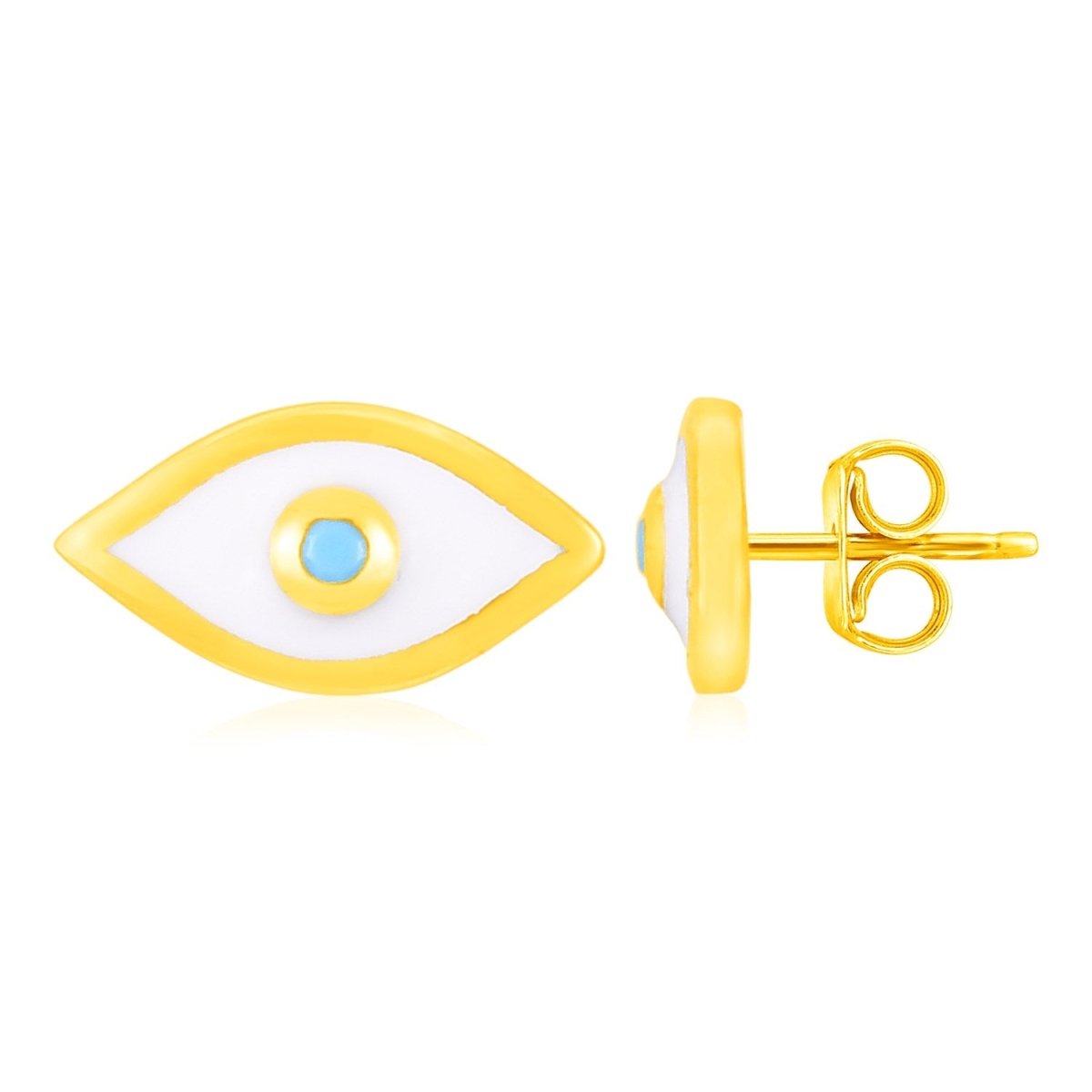 14K Yellow Gold Evil Eye Earrings with Enamel - Astrology House