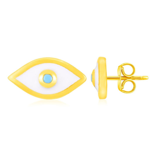 14K Yellow Gold Evil Eye Earrings with Enamel - Astrology House