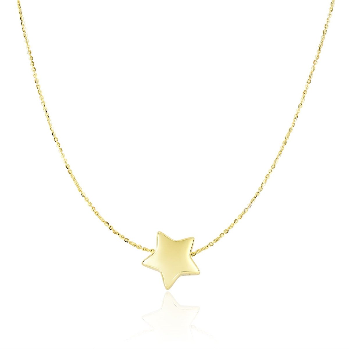 14k Yellow Gold Necklace with Shiny Puffed Sliding Star Charm - Astrology House