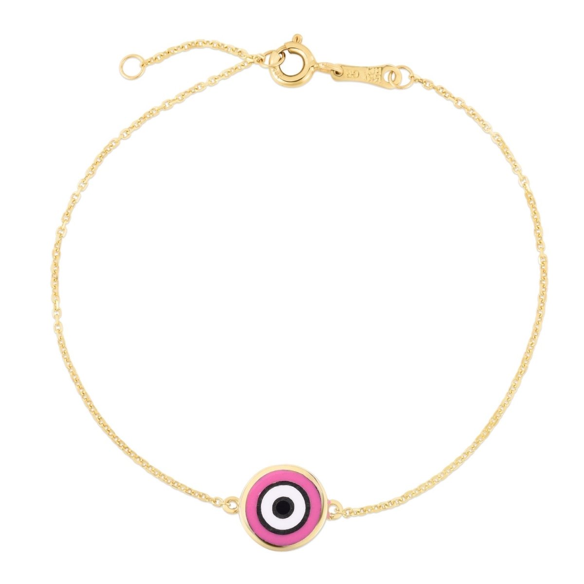 14k Yellow Gold Pink Evil Eye Bracelet (1.00 mm) - Astrology House