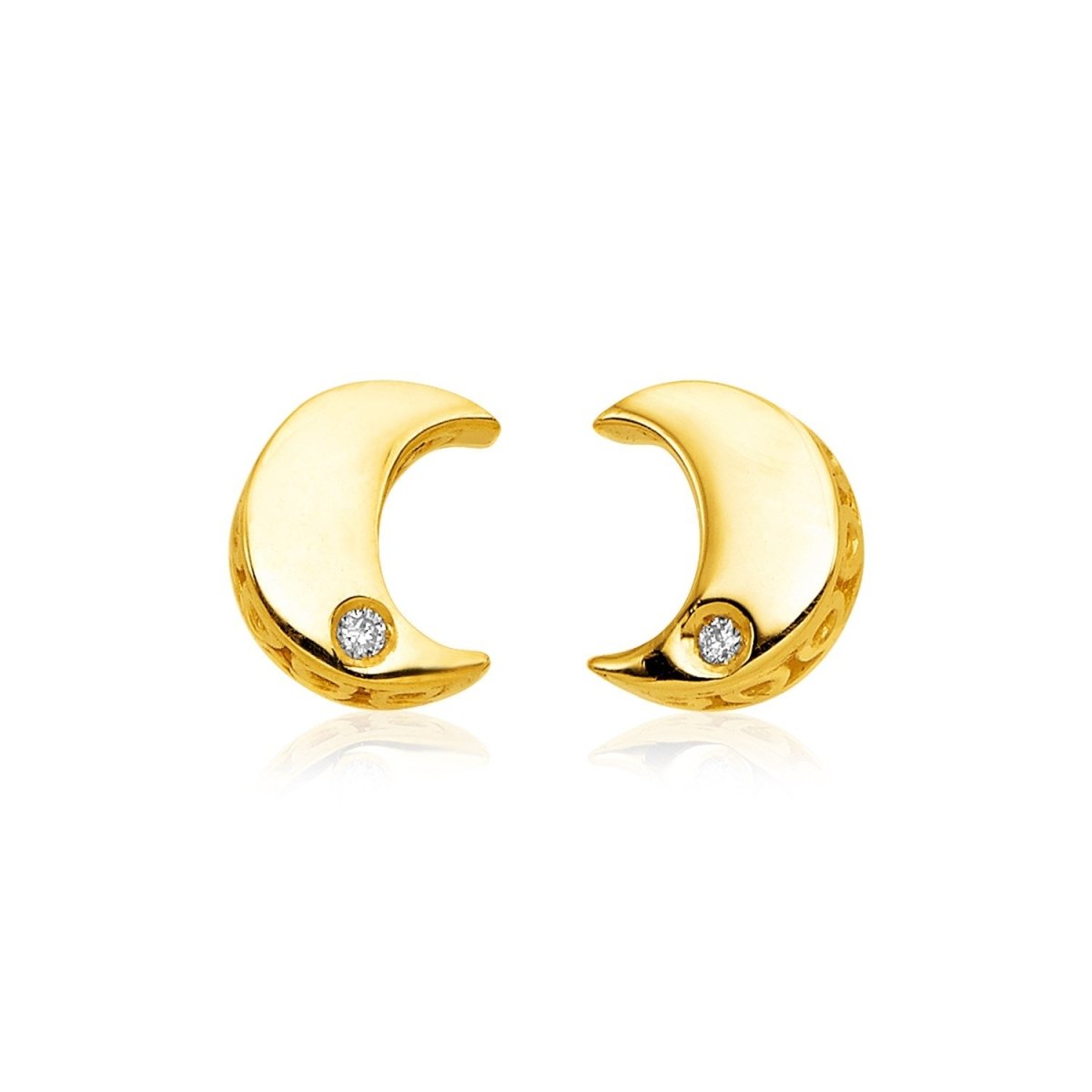 14k Yellow Gold Polished Moon Earrings with Diamonds - Astrology House