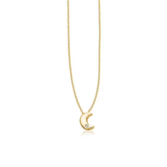 14k Yellow Gold Polished Moon Necklace with Diamond - Astrology House