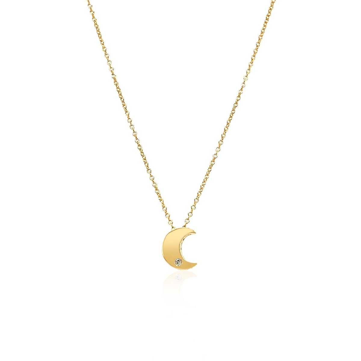 14k Yellow Gold Polished Moon Necklace with Diamond - Astrology House