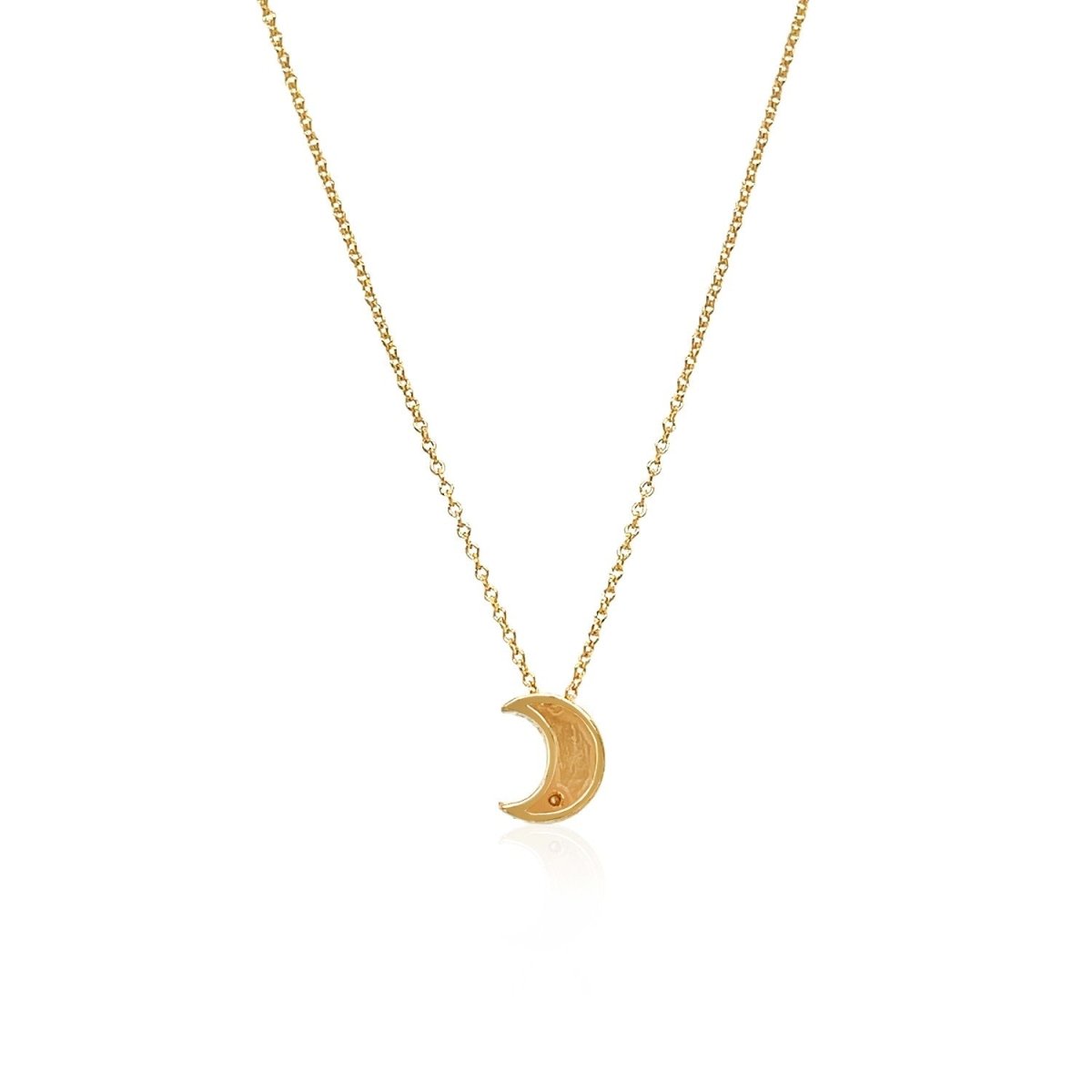 14k Yellow Gold Polished Moon Necklace with Diamond - Astrology House