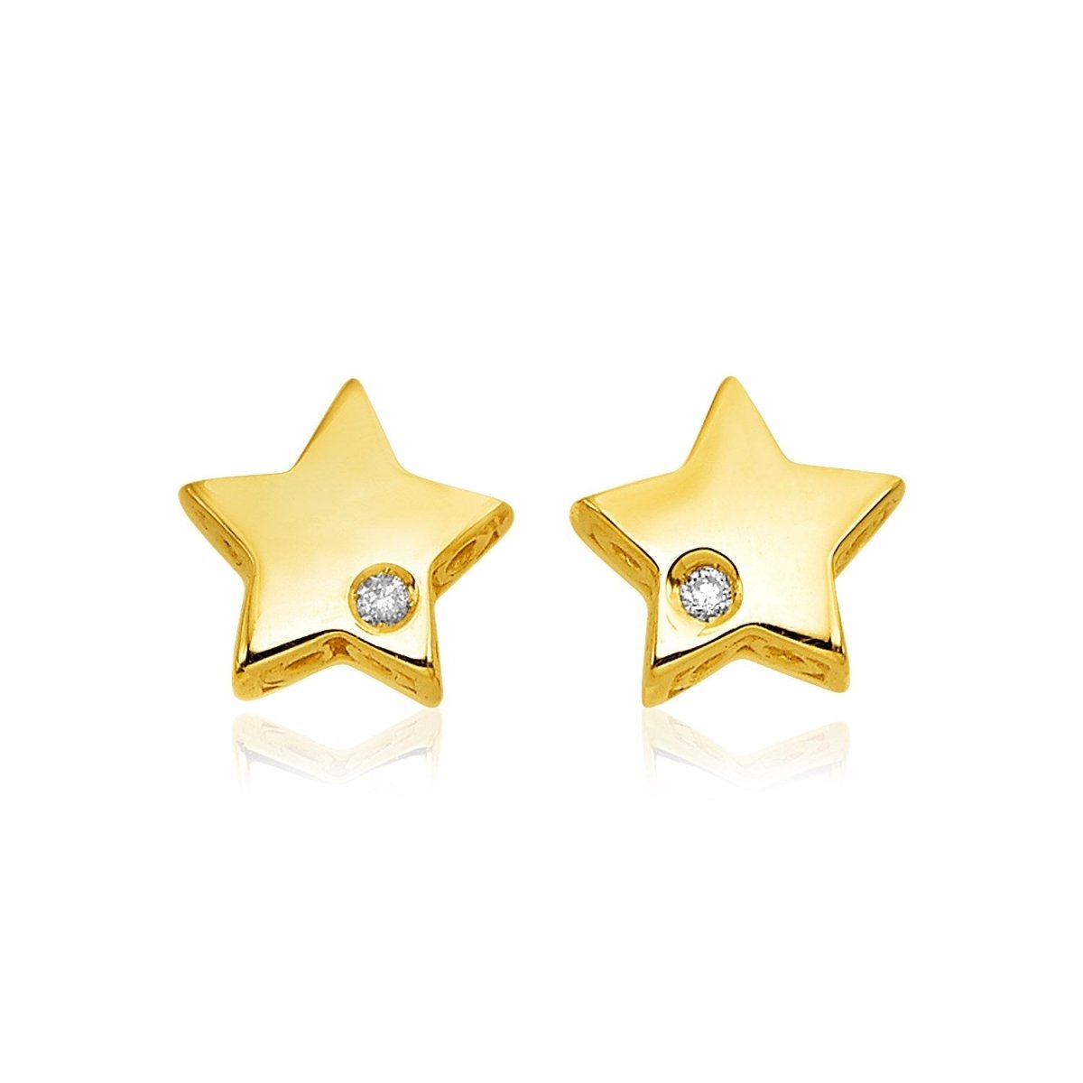 14k Yellow Gold Polished Star Earrings with Diamonds(6.5mm) - Astrology House