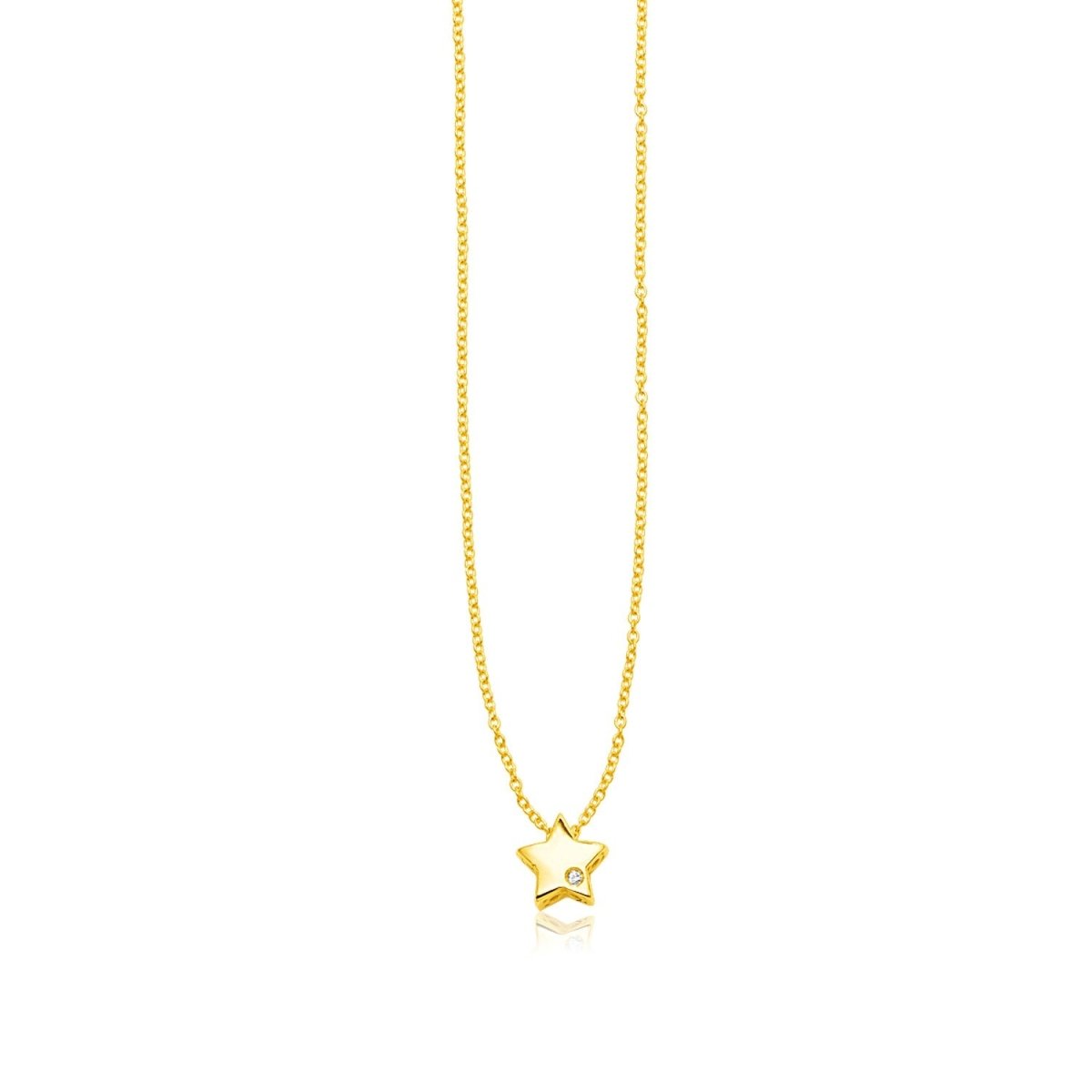 14k Yellow Gold Polished Star Necklace with Diamond - Astrology House