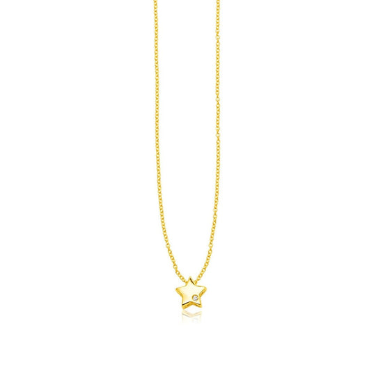 14k Yellow Gold Polished Star Necklace with Diamond - Astrology House