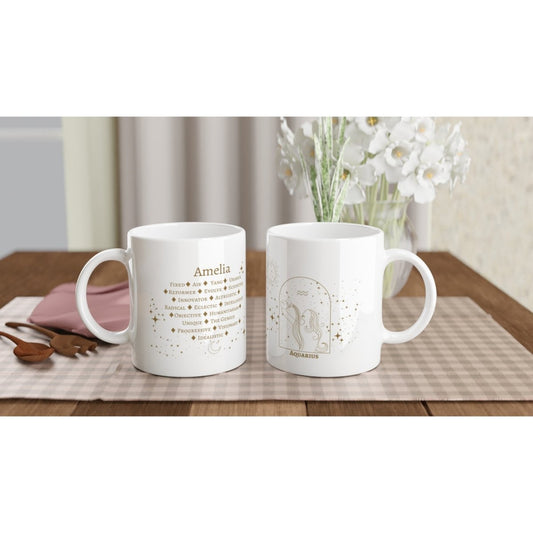 Aquarius Zodiac Personalized Mug - White 11oz Ceramic Mug - Astrology House
