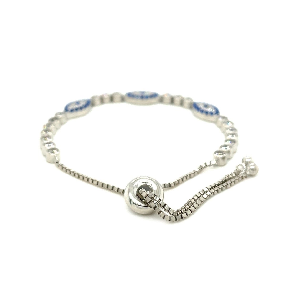 Sterling Silver Adjustable Enameled Evil Eye Bracelet with Cubic Zirconias (6.50 mm) - Astrology House