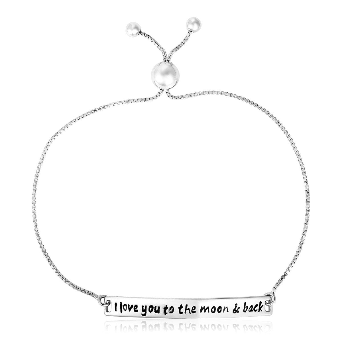 Sterling Silver Adjustable I Love You to the Moon and Back Bracelet (1.20 mm) - Astrology House