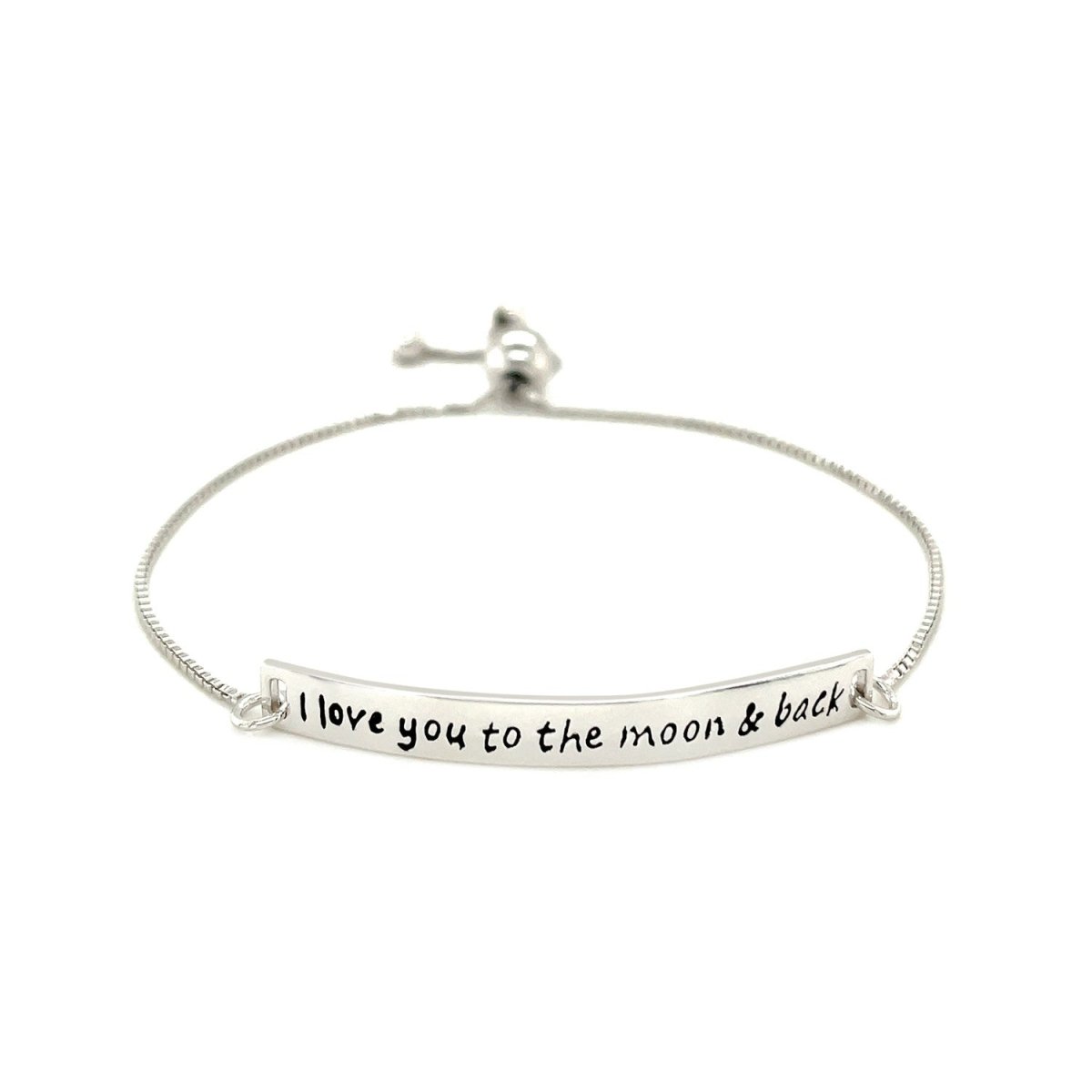 Sterling Silver Adjustable I Love You to the Moon and Back Bracelet (1.20 mm) - Astrology House