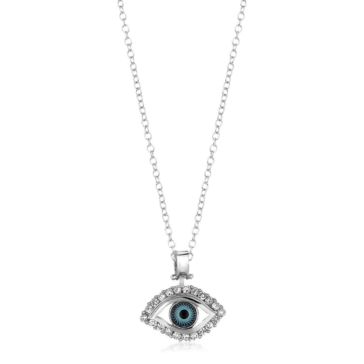 Sterling Silver Evil Eye Pendant with Cubic Zirconias - Astrology House