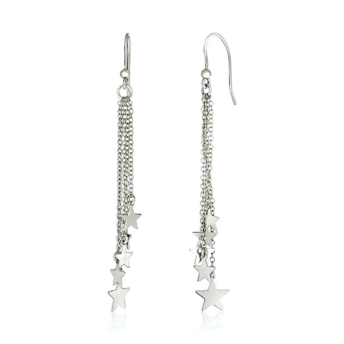 Sterling Silver Tassel Earrings with Polished Stars - Astrology House